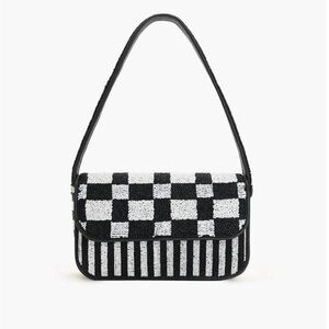 NWT Viral Black and White Checkered Beaded Shoulder Bag